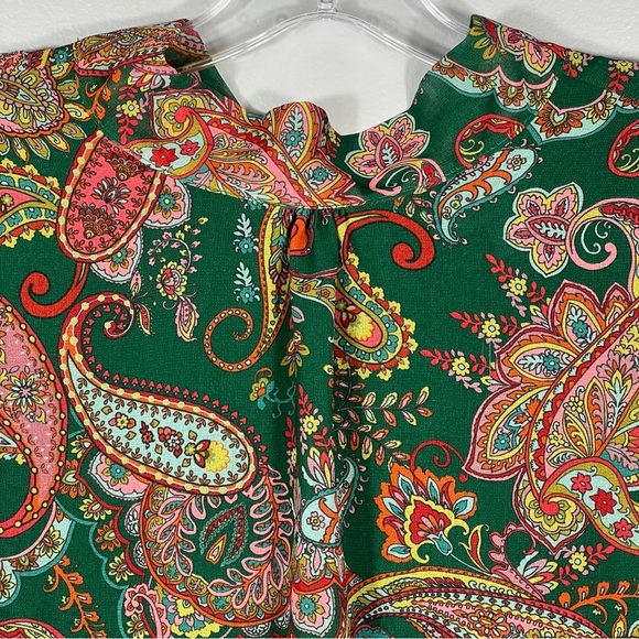 Pink Green Paisley Blouse Sz Small Stacy Frati Sweet Pea Chic Top Sash Tie Neck - Picture 3 of 9
